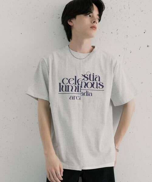 SENSE OF PLACE by URBAN RESEARCH / センスオブプレイス バイ アーバンリサーチ Tシャツ | アシメグラフィックショートスリーブTシャツ（グレー）