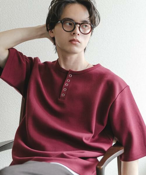 SENSE OF PLACE by URBAN RESEARCH / センスオブプレイス バイ アーバンリサーチ Tシャツ | アソートヘンリーネックショートスリーブTシャツ（ボルドー）