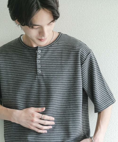 SENSE OF PLACE by URBAN RESEARCH / センスオブプレイス バイ アーバンリサーチ Tシャツ | アソートヘンリーネックショートスリーブTシャツ（チャコールグレー）