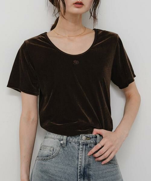 SENSE OF PLACE by URBAN RESEARCH / センスオブプレイス バイ アーバンリサーチ Tシャツ | 2WAYシシュウベロアTシャツ（ブラウン）