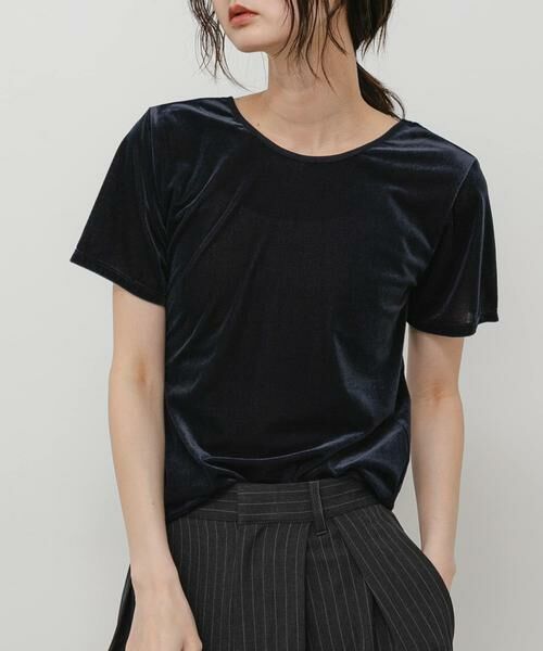 SENSE OF PLACE by URBAN RESEARCH / センスオブプレイス バイ アーバンリサーチ Tシャツ | 2WAYシシュウベロアTシャツ（ネイビー）