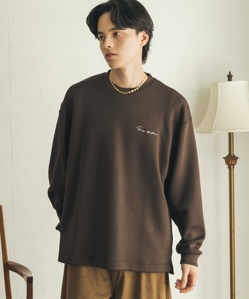 SENSE OF PLACE by URBAN RESEARCH / センスオブプレイス バイ アーバンリサーチ Tシャツ | 『イージーケア/吸水速乾』シシュウダンボールポンチロングスリーブTシャツ（ダークブラウン）