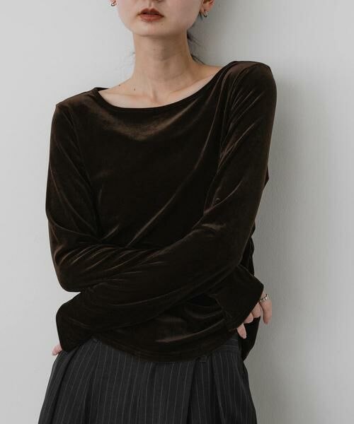 SENSE OF PLACE by URBAN RESEARCH / センスオブプレイス バイ アーバンリサーチ Tシャツ | サイドシャーリングベロアロングTシャツ（ブラウン）