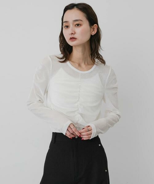 SENSE OF PLACE by URBAN RESEARCH / センスオブプレイス バイ アーバンリサーチ Tシャツ | 『WEB/一部店舗限定』シアーベロアシャーリングトップ（オフホワイト）