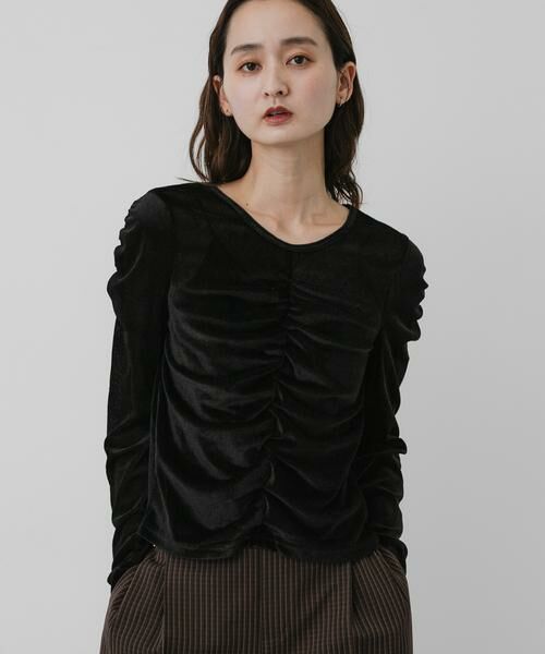 SENSE OF PLACE by URBAN RESEARCH / センスオブプレイス バイ アーバンリサーチ Tシャツ | 『WEB/一部店舗限定』シアーベロアシャーリングトップ（ブラック）