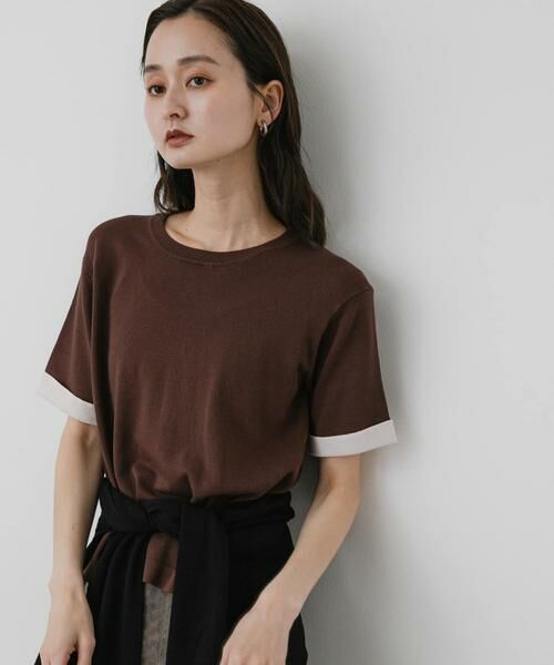 SENSE OF PLACE by URBAN RESEARCH / センスオブプレイス バイ アーバンリサーチ ニット・セーター | 『洗濯可』バイカラーロールスリーブニットTシャツ | 詳細1