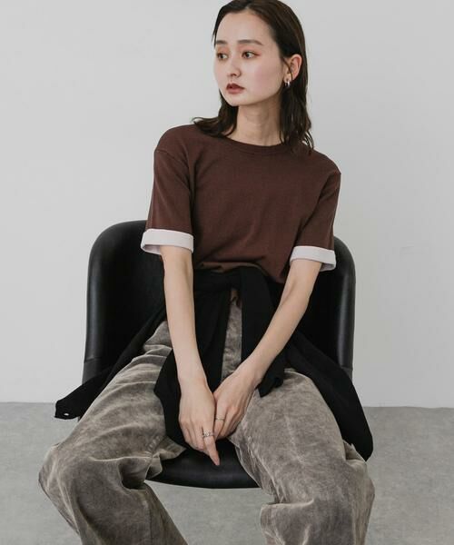 SENSE OF PLACE by URBAN RESEARCH / センスオブプレイス バイ アーバンリサーチ ニット・セーター | 『洗濯可』バイカラーロールスリーブニットTシャツ | 詳細3