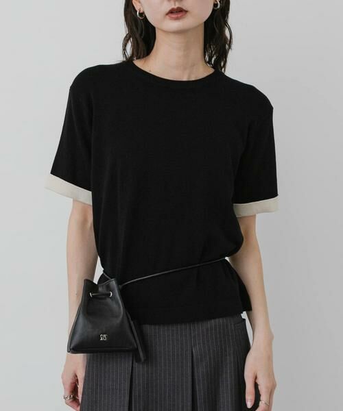 SENSE OF PLACE by URBAN RESEARCH / センスオブプレイス バイ アーバンリサーチ ニット・セーター | 『洗濯可』バイカラーロールスリーブニットTシャツ（ブラック）