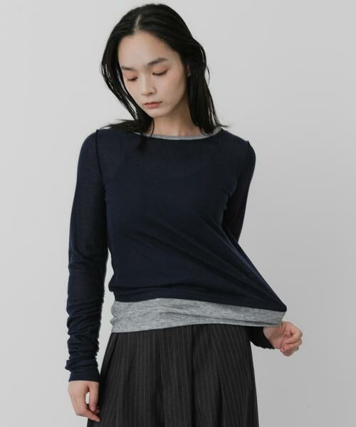 SENSE OF PLACE by URBAN RESEARCH / センスオブプレイス バイ アーバンリサーチ Tシャツ | シャーリングスリーブレイヤードTシャツ（ネイビー）
