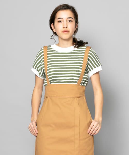 ＊＊SENSE OF PLACE by URBAN RESEARCH / センスオブプレイス バイ アーバンリサーチ Tシャツ | ワッフルボーダーTシャツ(半袖)（KHK×WHT）