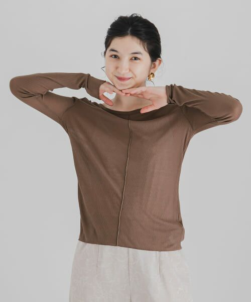 ＊＊SENSE OF PLACE by URBAN RESEARCH / センスオブプレイス バイ アーバンリサーチ Tシャツ | ボートネックシアーカットトップ（MOCHA）