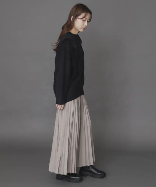 PLACE GREEN プリーツスカート 黒白 サテン変形プリーツスカート/Green Parks（グリーン パークス