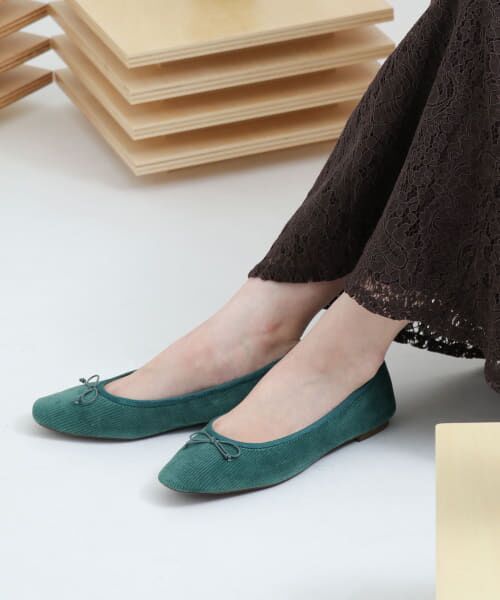 ＊＊SENSE OF PLACE by URBAN RESEARCH / センスオブプレイス バイ アーバンリサーチ バレエシューズ | スクエアトウボロネーゼバレエシューズ（GREEN）