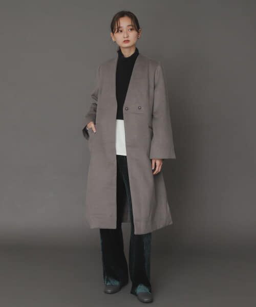 センスオブプレイス　ノーカラージャケット　アウター　コート　ショート　ウール混 SALE／70%OFFウールビーバーノーカラーコート SENSE OF