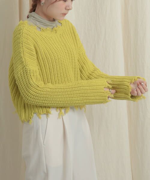 ＊＊SENSE OF PLACE by URBAN RESEARCH / センスオブプレイス バイ アーバンリサーチ ニット・セーター | 2WAYダメージショートセーター（LIME）