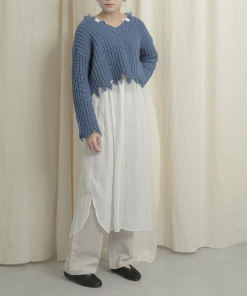 ＊＊SENSE OF PLACE by URBAN RESEARCH / センスオブプレイス バイ アーバンリサーチ ニット・セーター | 2WAYダメージショートセーター（BLUE）