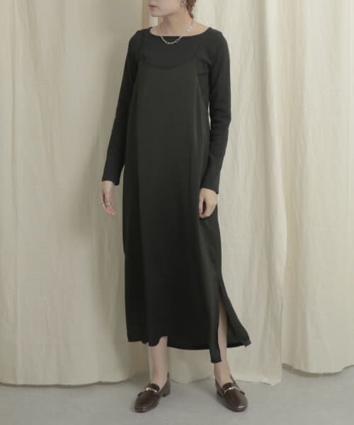 ＊＊SENSE OF PLACE by URBAN RESEARCH / センスオブプレイス バイ アーバンリサーチ ワンピース | キャミソールワンピースリブトップアンサンブル（BLK×BLK）