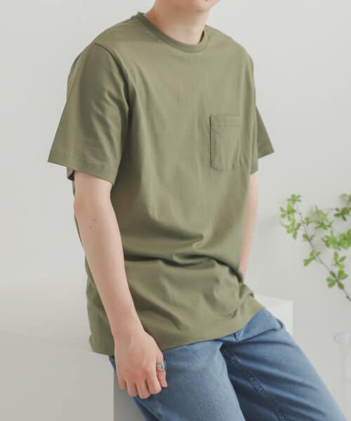 ＊＊SENSE OF PLACE by URBAN RESEARCH / センスオブプレイス バイ アーバンリサーチ Tシャツ | オーガニックコットンポケットTシャツ(5分袖)（KHAKI）