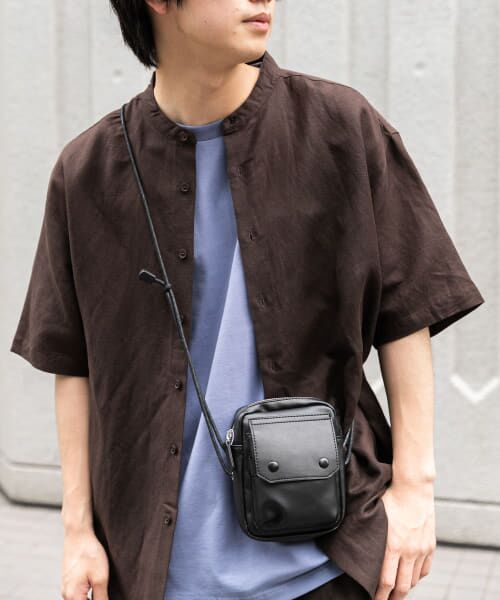 ＊＊SENSE OF PLACE by URBAN RESEARCH / センスオブプレイス バイ アーバンリサーチ シャツ・ブラウス | 『XLサイズあり』リネンレーヨンバンドカラーシャツ（BROWN）