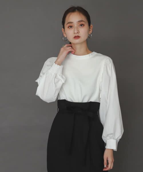 セール】 ボリュームスリーブドッキングカットトップ （Tシャツ