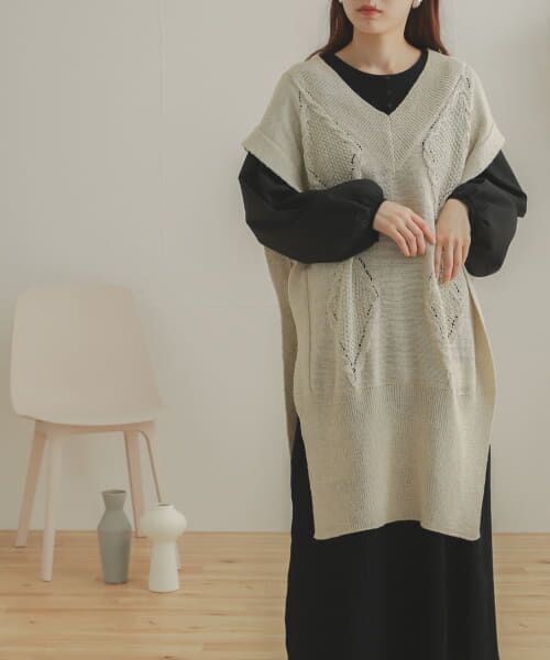 ＊＊SENSE OF PLACE by URBAN RESEARCH / センスオブプレイス バイ アーバンリサーチ ベスト | ロングケーブルベスト（IVORY）