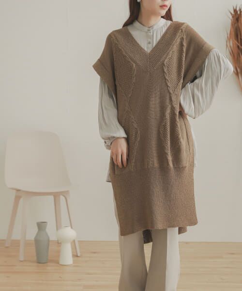 ＊＊SENSE OF PLACE by URBAN RESEARCH / センスオブプレイス バイ アーバンリサーチ ベスト | ロングケーブルベスト（BEIGE）