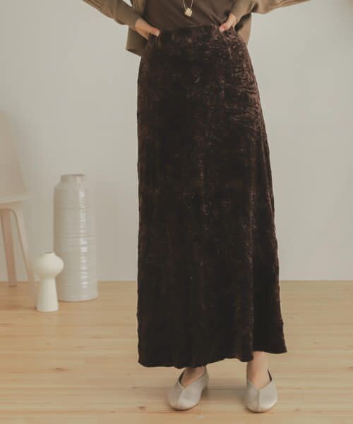 ＊＊SENSE OF PLACE by URBAN RESEARCH / センスオブプレイス バイ アーバンリサーチ スカート | クラッシュベロアロングスカート（BROWN）