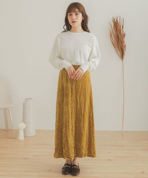＊＊SENSE OF PLACE by URBAN RESEARCH / センスオブプレイス バイ アーバンリサーチ スカート | クラッシュベロアロングスカート（MUSTARD）