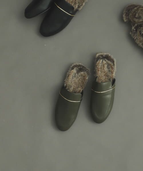 ＊＊SENSE OF PLACE by URBAN RESEARCH / センスオブプレイス バイ アーバンリサーチ シューズ | エコファーインソールミュールスリッパ（KHAKI）