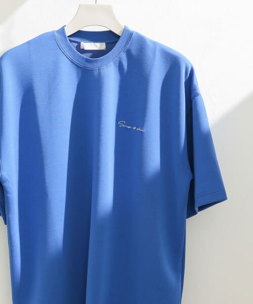 ＊＊SENSE OF PLACE by URBAN RESEARCH / センスオブプレイス バイ アーバンリサーチ Tシャツ | シシュウダンボールポンチTシャツ(5分袖)（BLUE）