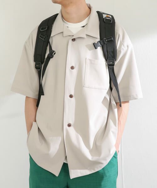 ＊＊SENSE OF PLACE by URBAN RESEARCH / センスオブプレイス バイ アーバンリサーチ シャツ・ブラウス | 『セットアップ対応』 オープンカラールーズシャツ(5分袖)（GREIGE）