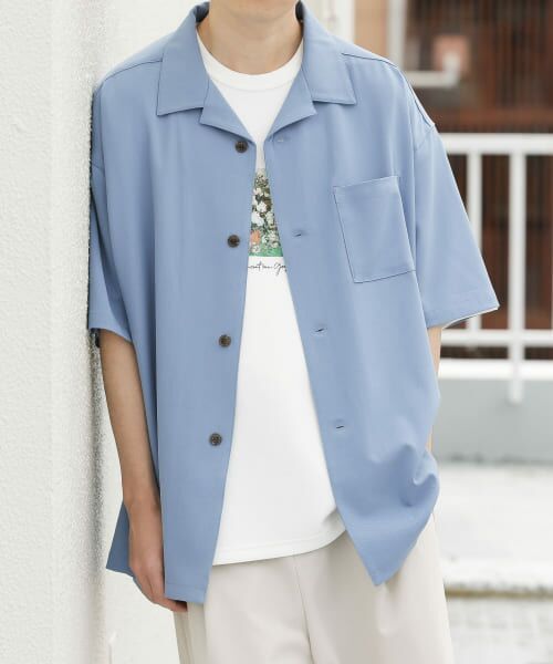 ＊＊SENSE OF PLACE by URBAN RESEARCH / センスオブプレイス バイ アーバンリサーチ シャツ・ブラウス | 『セットアップ対応』 オープンカラールーズシャツ(5分袖)（BLUE GRAY）