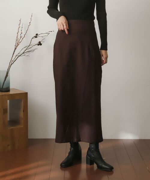 ＊＊SENSE OF PLACE by URBAN RESEARCH / センスオブプレイス バイ アーバンリサーチ スカート | ストレッチサスツキハイウエストスカート（BROWN）