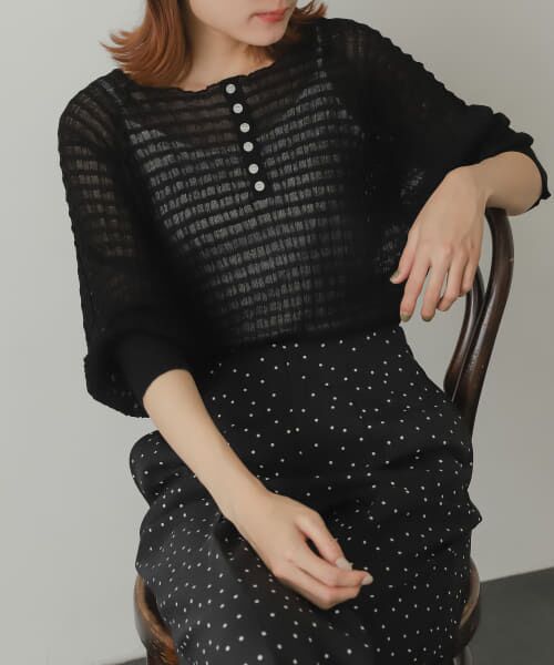 ＊＊SENSE OF PLACE by URBAN RESEARCH / センスオブプレイス バイ アーバンリサーチ ニット・セーター | 2WAYシアーセーター(5分袖)（BLACK）