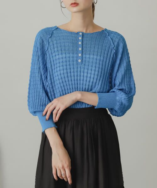 ＊＊SENSE OF PLACE by URBAN RESEARCH / センスオブプレイス バイ アーバンリサーチ ニット・セーター | 2WAYシアーセーター(5分袖)（BLUE）