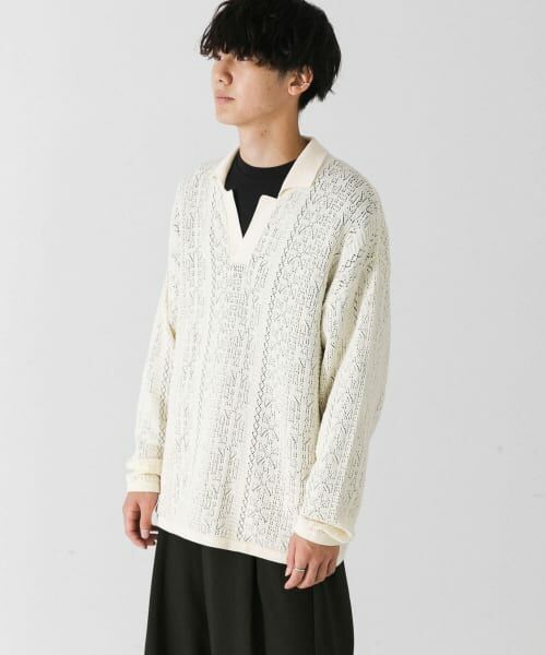 ＊＊SENSE OF PLACE by URBAN RESEARCH / センスオブプレイス バイ アーバンリサーチ ニット・セーター | 『ユニセックス』レースアミニットポロシャツ（IVORY）