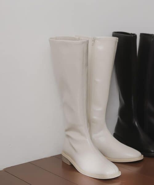 ＊＊SENSE OF PLACE by URBAN RESEARCH / センスオブプレイス バイ アーバンリサーチ ブーツ（ショート丈） | スクエアトウセンターシームロングブーツ（IVORY）
