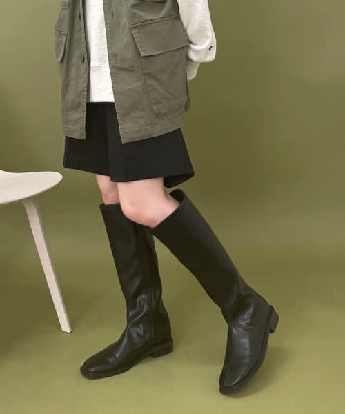 ＊＊SENSE OF PLACE by URBAN RESEARCH / センスオブプレイス バイ アーバンリサーチ ブーツ（ショート丈） | スクエアトウセンターシームロングブーツ（BLACK）
