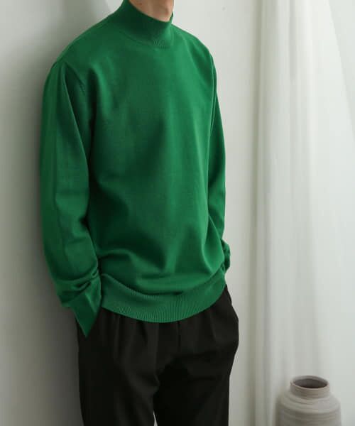 ＊＊SENSE OF PLACE by URBAN RESEARCH / センスオブプレイス バイ アーバンリサーチ ニット・セーター | 『イージーケア』ストレッチモックネックセーター（GREEN）