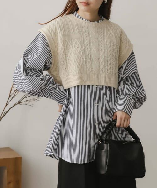 ＊＊SENSE OF PLACE by URBAN RESEARCH / センスオブプレイス バイ アーバンリサーチ シャツ・ブラウス | ニットベストレイヤードシャツ（NAVY）