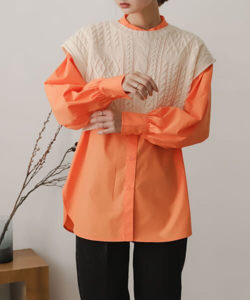 ＊＊SENSE OF PLACE by URBAN RESEARCH / センスオブプレイス バイ アーバンリサーチ シャツ・ブラウス | ニットベストレイヤードシャツ（ORANGE）