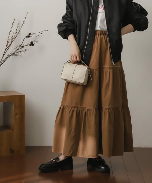 ＊＊SENSE OF PLACE by URBAN RESEARCH / センスオブプレイス バイ アーバンリサーチ スカート | スウェードタッチティアードスカート（BROWN）