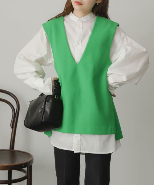 ＊＊SENSE OF PLACE by URBAN RESEARCH / センスオブプレイス バイ アーバンリサーチ ベスト | ウールライクジャージVネックジレ（GREEN）