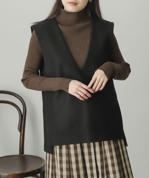 ＊＊SENSE OF PLACE by URBAN RESEARCH / センスオブプレイス バイ アーバンリサーチ ベスト | ウールライクジャージVネックジレ（BLACK②）