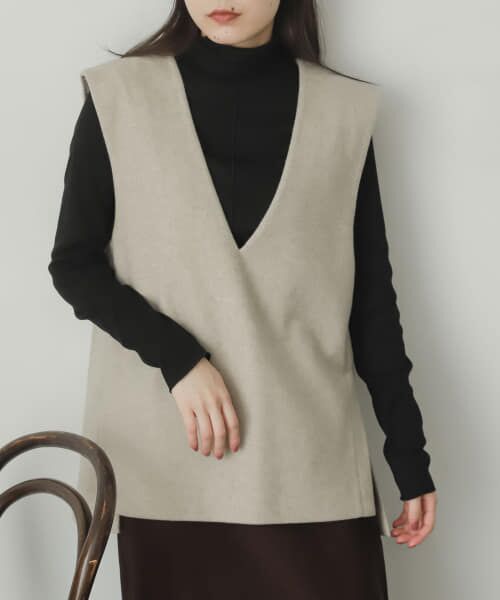 ＊＊SENSE OF PLACE by URBAN RESEARCH / センスオブプレイス バイ アーバンリサーチ ベスト | ウールライクジャージVネックジレ（GREIGE②）