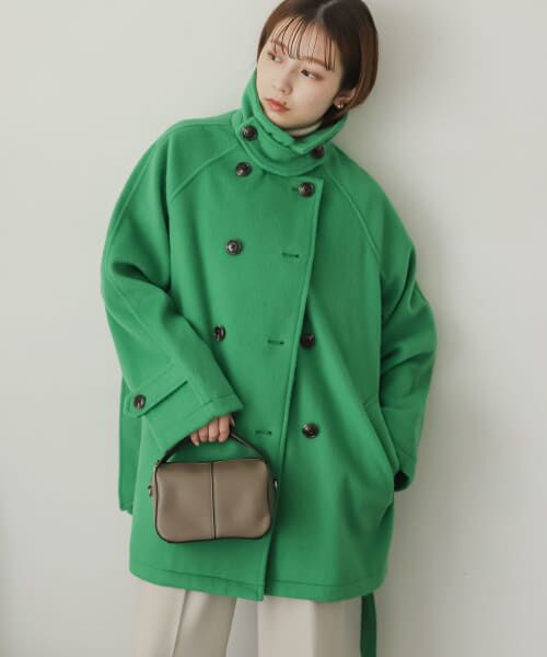 【美品】URBAN RESEARCH ステンカラーコート L グリーン セール】 ウールライク2WAYステンカラーミドルコート （ステン