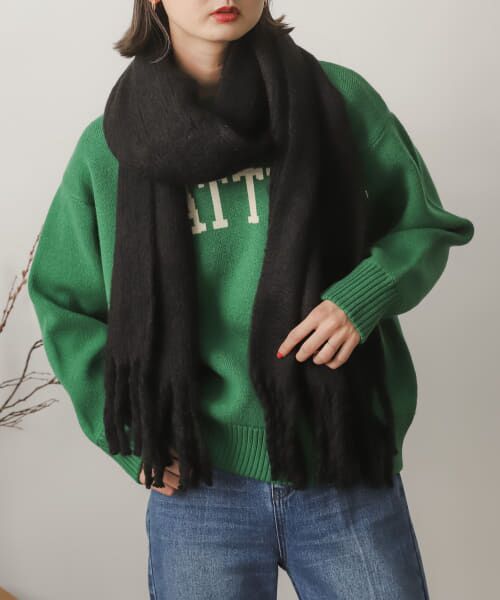 ＊＊SENSE OF PLACE by URBAN RESEARCH / センスオブプレイス バイ アーバンリサーチ マフラー・ショール・スヌード・ストール | ビッグフリンジニットストール（BLACK）