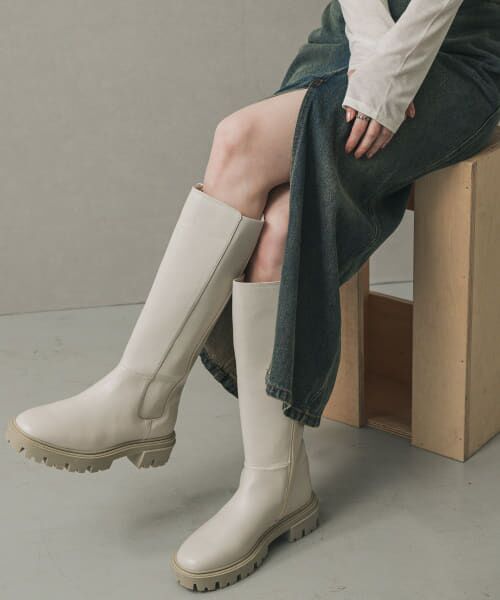 ＊＊SENSE OF PLACE by URBAN RESEARCH / センスオブプレイス バイ アーバンリサーチ ブーツ（ショート丈） | トラックソールサイドゴアロングブーツ（IVORY）