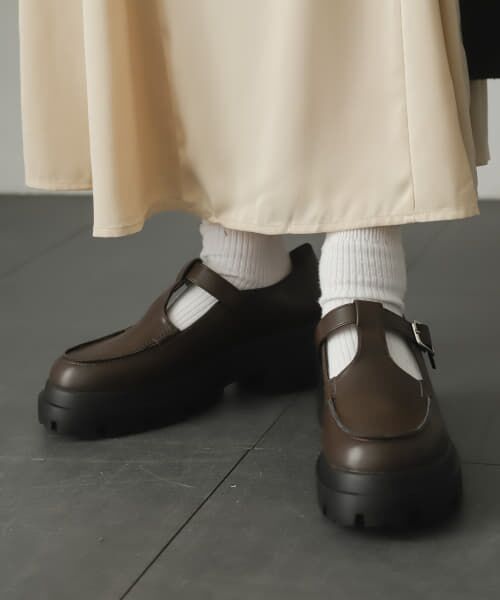 ＊＊SENSE OF PLACE by URBAN RESEARCH / センスオブプレイス バイ アーバンリサーチ ビジネス・ドレスシューズ | Tストラップボリュームソールシューズ（D.BROWN）