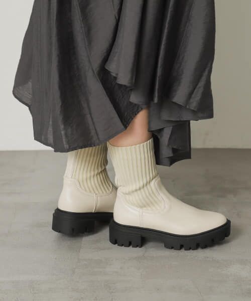 ＊＊SENSE OF PLACE by URBAN RESEARCH / センスオブプレイス バイ アーバンリサーチ ブーツ（ショート丈） | ボリュームソールニットブーツ（IVORY）